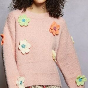 POL Floral Embellished Pink Sweater